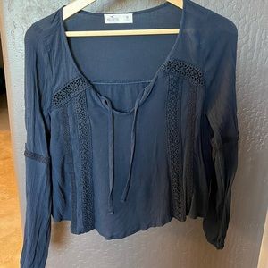 Hollister Navy Flowy Peasant Top